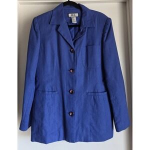 BICÉ Women Blazer Size 8 Blue Linen Business Casual Long Sleeve Jacket Coat